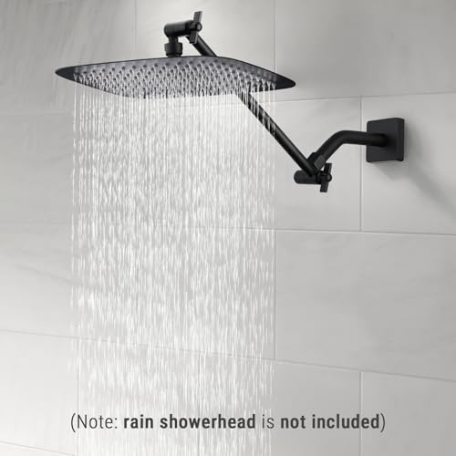G-Promise 11 Inch Shower Extender with 6 Inch Arm and Flange(Matte Black) | Solid Brass Construction, Height and Angle Adjustable, Standard Connection Thread, All Installation Tools Included - color: Matte Black, style: 11 Inch