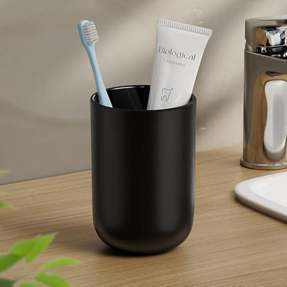 MOPMS 13oz Bathroom Tumbler 1PC, Unbreakable Plastic Cup, Black | Unbreakable 380ml plastic bathroom tumbler with non-slip grip. Durable, reusable toothbrush cup for home and travel. - color: Black-1pc