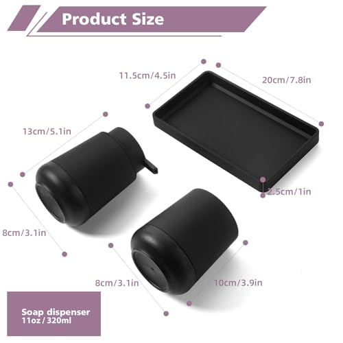 GAHEFY Black Bathroom Countertop Accessories Set - Soap Dispenser and Toothbrush Holder with Silicone Boot,Vanity Tray (Black Liquid) - color: Black Liquid