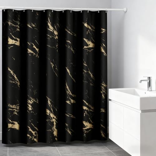 Black and Gold Shower Curtain, Black Marble Shower Curtain, Modern Fabric Shower Curtains for Bathroom, Black and Gold Texture Shower Curtain Set with Hooks 72x72 - color: Black, size: 72"W x 72"L (Pack of 1)