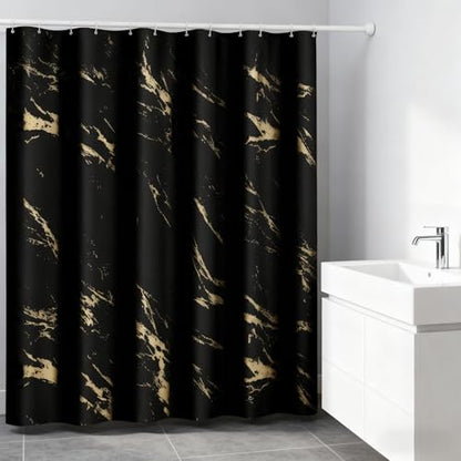 Black and Gold Shower Curtain, Black Marble Shower Curtain, Modern Fabric Shower Curtains for Bathroom, Black and Gold Texture Shower Curtain Set with Hooks 72x72 - color: Black, size: 72"W x 72"L (Pack of 1)