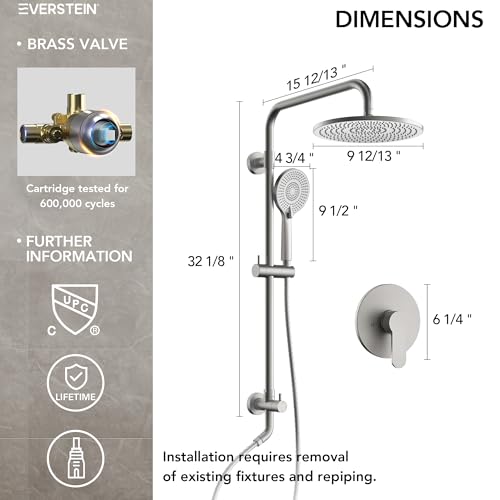 10 Inch High Pressure Rainfall Shower System with Slide Bar, Wall Mount Bathroom Round Shower Faucet Set with Valve, Brushed Nickel - color: Brushed Nickel