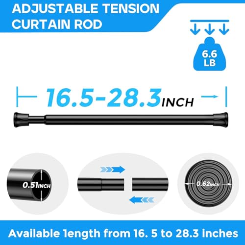 Spring Tension Curtain Rod 18-28 Inch, 6 Pack Tension Rods, Black | No Drill, PVC Anti-Slip Caps, Rust Resistant, Stylish, Cost Effective, Fits Window Kitchen Curtain Doorway Bathroom Closet - color: Black, size: 18-28 inch-6Pack