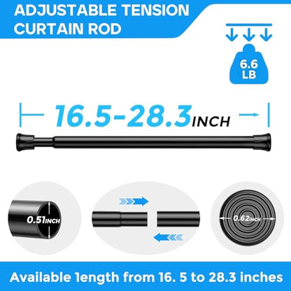 Spring Tension Curtain Rod 18-28 Inch, 6 Pack Tension Rods, Black | No Drill, PVC Anti-Slip Caps, Rust Resistant, Stylish, Cost Effective, Fits Window Kitchen Curtain Doorway Bathroom Closet - color: Black, size: 18-28 inch-6Pack
