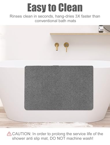 Large Shower Mat, Yonala 23.6 x 35.4 Inch Non Slip Shower Mats for Inside Shower, Soft PVC Loofah Bath Mat, Quick Drying, Easy Clean - color: Gray, size: 35.4" x 23.6" (Rectangular)