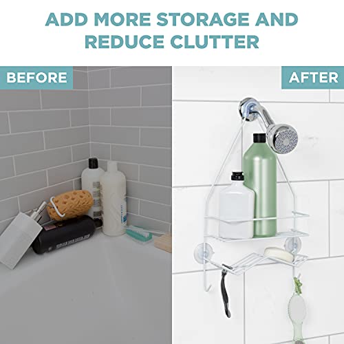 Zenna Home Rust Resistant Hanging Shower Caddy, Over the Shower Head Caddy with 1 Wide Shelf and Built In Soap Dish, Steel Bathroom Hanging Organizer, White (Pack of 6) - size: 1 Shelf and Soap Dish (Pack of 6), style: Wide