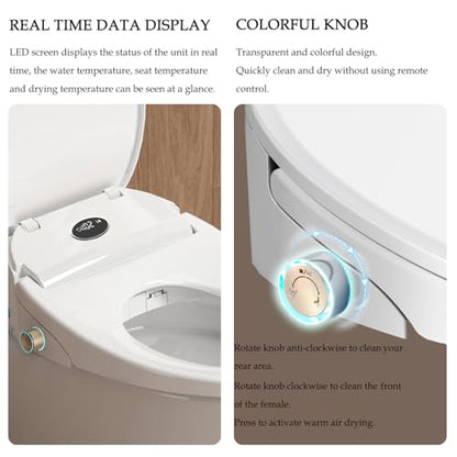 XCQQ Electric Heated Bidet Toilet Seat with Remote, Elongated, S80L | Instant Warm Water, Heated Seat, Warm Air Drying, Slow Close Lid, LED Display, Nightlight