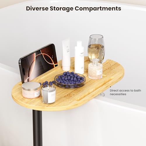 Bathtub Tray Table, Freestanding Bath Side Table Tub Tray Caddy | 3 Layer Bamboo Bath Board Shelf, Bathtub & Bathroom Accessories, New Home Gift for Mom, Housewarming, Anniversary, Wedding - color: Natural