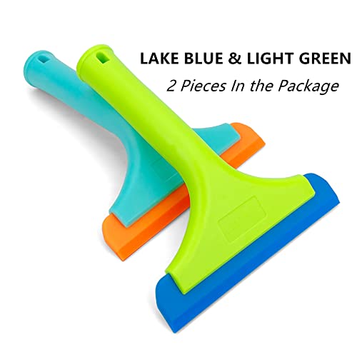 Super Flexible Silicone Squeegee, Auto Water Blade, Water Wiper, Shower Squeegee, 5.9'' Blade and 7.5'' Long Handle, for Car Windshield, Window, Mirror, Glass Door, Green+Lake Blue - color: Green+lake Blue