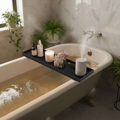 Acrylic Bathtub Tray, 29.9x7.9 Inch Bath Tray with 66lbs Capacity, 8mm Thick Spa Tub Shelf for Wine Book Tablet, Clear/Clear Black/Pure Black (Pure Black) - color: Pure Black