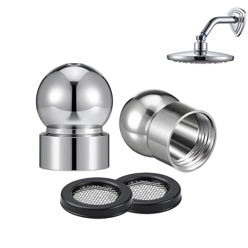 2 PCS 1/2 Inch Iron Pipe Shower Arm Ball Adapter with Filter Washer, Universal Adjustable Metal Shower Head Connector Replacement