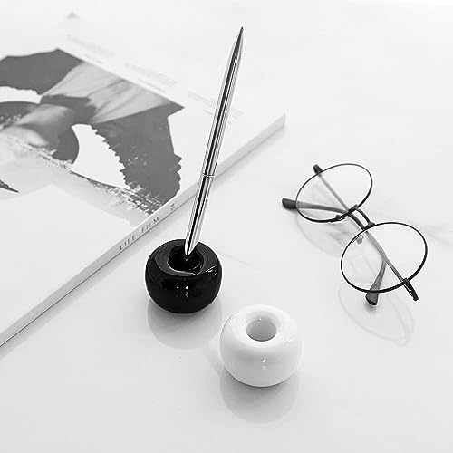 Mini Ceramics Toothbrush Holder Stand for Bathroom Vanity Countertop, Handmade Couple Toothbrush Head Holder, Shaver Holder and Office Pen Holder, Black&White, Pack of 2 - color: Black&white