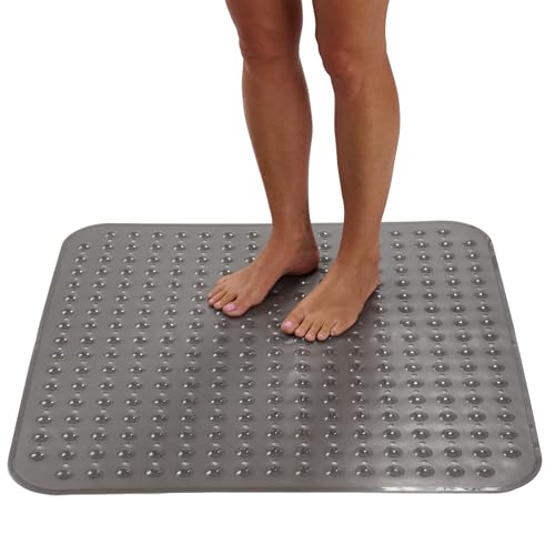 ENKOSI Extra Large Square Non Slip Shower Mat - 31 x 31-inch XL Bathroom Shower Mat - Square Shower Matts for Shower Stall Floors | Secure Suction Cups and Drain Holes (31x31 Clear Gray) - color: Clear Gray, size: 31" x 31" (Square)