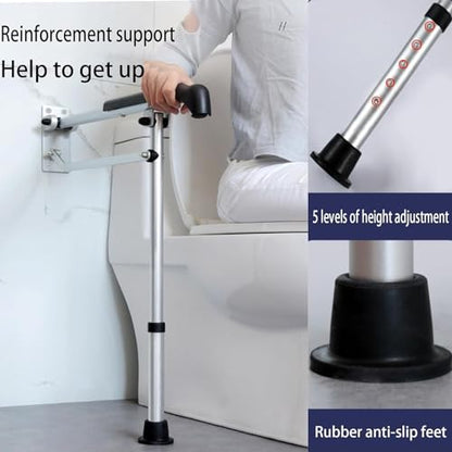 CEEBUS Toilet Grab Bar, Drop Down Bathroom Safety Support Height Adjustable, Foldable Aluminium Alloy Safety Handrail,Anti Slip Shower Assist Aid, for Elderly Pregnant Women Disabled, kk852