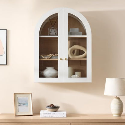 Bathroom Arched Wall Cabinet, 23.5'' Wide Medicine Cabinet, Bathroom Cabinet Wall Mount with Glass Doors & Adjustable Shelves, Over The Toilet Storage Cabinet for Laundry Room, Bedroom,Kitchen, White - color: White