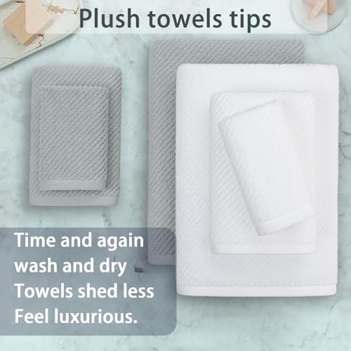 VOOVA & MOVAS 6PC Towel Set, 100% Cotton, Grey White | 2 Large Bath Towels 30x56 In, 2 Hand Towels 18x28 In, 2 Washcloths 13x13 In, Soft, Quick Dry, Bathroom Essentials - color: Gray + White Mixed, size: 6 PC Bathroom Towel Set