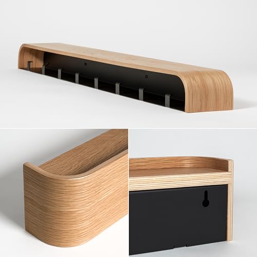 Kazai. Wall-Mounted Coat Rack 'Toke' - Modern Design Coat Rack with Hidden Wall Hooks - Solid Wood Veneer Panel Coat Hanger - Oak - color: Oak, size: 8 Hooks