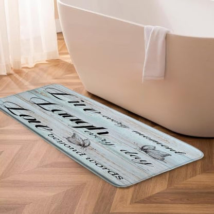 Live Laugh Love Bath Mat Rustic Teal Wooden Board Butterflies Inspirational Quotes Positive Motto Phrase Bathroom Kitchen Toilet Rugs,18x48 Inch - size: 1'6" x 4' (Rectangular)
