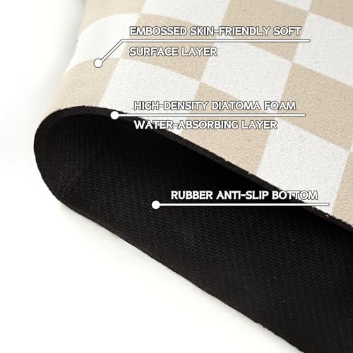 Light Brown White Checkered Kitchen Sink Splash Guard Faucet Mat,Faucet Non-Slip Absorbent Mat,Farmhouse Sink Splash Guard Behind Faucet for Kitchen Bathroom, 15"x5.5" - color: Drying Faucet Mat 1