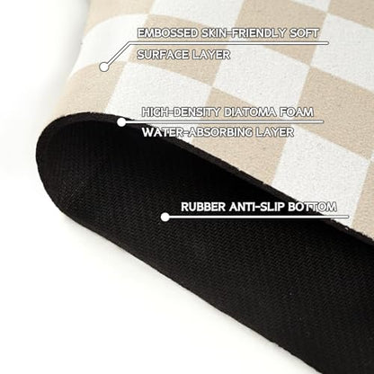 Light Brown White Checkered Kitchen Sink Splash Guard Faucet Mat,Faucet Non-Slip Absorbent Mat,Farmhouse Sink Splash Guard Behind Faucet for Kitchen Bathroom, 15"x5.5" - color: Drying Faucet Mat 1