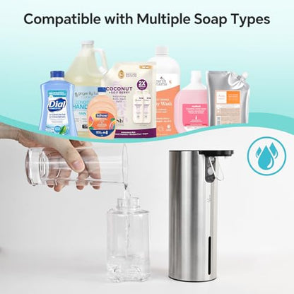 Electric Dish Soap Dispenser for Kitchen, Rechargeable Touch Liquid Hand Soap Dispenser for Bathroom, Stainless Steel Soap Pump, Water-Resistant,11.8oz, Xmas Gift - color: Multi Grey
