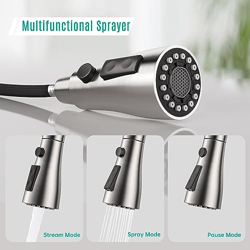 Kitchen Faucet with Pull-Down Spray Single Handle high arc Commercial Stainless Steel Brushed Nickel Kitchen Sink Faucet with Deck Suitable for bar Laundry RV Farmhouse (Brushed Nickel) - color: Brushed Nickel, style: Standard