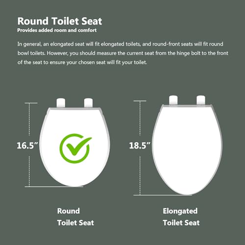 Slow Close Toilet Seat, Fit Round and Standard Toilets, Quick Release Hinges for Easy Clean, Two Mounting Options for Easy Installing, Heavy Duty, Never Loosen, White - size: Round