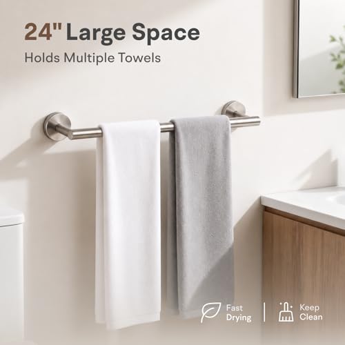 8 Pieces Bathroom Hardware Set, SUS304 Stainless Steel 24 Inch Bath Towel Bar Set, Round Bathroom Accessories Kit Wall Mounted Towel Holder (Brushed Nickel) - color: Brushed Nickel