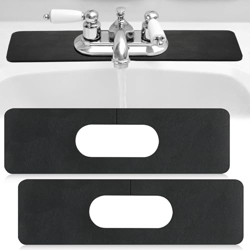 Tioncy 2 Pcs Faucet Mat Sink Splash Guard Oval-hole Oval Splash Pad for Kitchen Sink Oval Base Diatomite Faucet Mat for Bathroom Absorbent Mat Splatter Screens(Black) - color: Black
