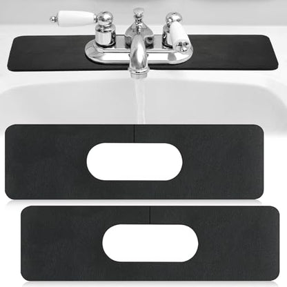 Tioncy 2 Pcs Faucet Mat Sink Splash Guard Oval-hole Oval Splash Pad for Kitchen Sink Oval Base Diatomite Faucet Mat for Bathroom Absorbent Mat Splatter Screens(Black) - color: Black