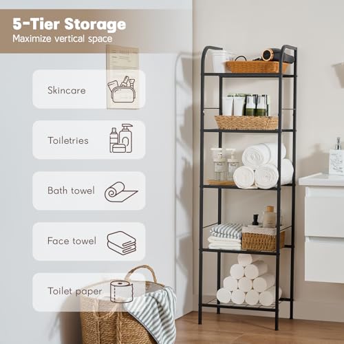 Towel Racks for Bathroom，5-Story Free Standing Towel Holder,Durable Metal Towel Organizer,Pool Towel Storage,Modern Bath Towel Shelf for Bathroom, Home, Poolside