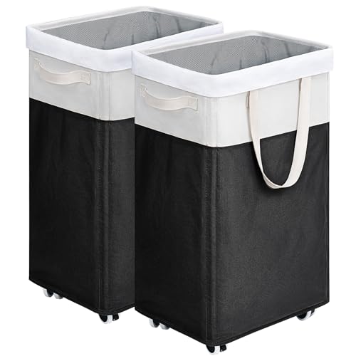 Goodpick 2-Pack Rolling Laundry Basket with Wash Bag, Hamper for Dorm, 75L | Laundry Hamper with Wheels & Handles for Dirty Clothes, Clothes Hamper, Dorm Room Essentials, Black & White - color: Black & White 2-Pack