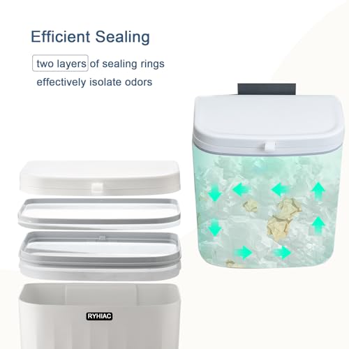 Kitchen Compost Bin Cabinet Hanging Small Trash Can with Lid 2.4 Gallon | Food Waste Bin for Counter Top Under Sink Rv Wall Mounted Bathroom Trash Can - color: ivory white