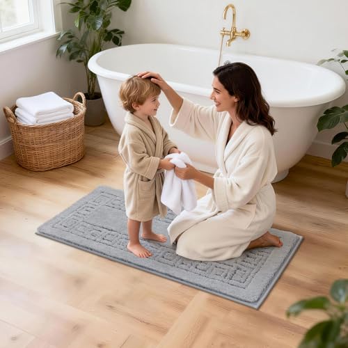 Pauwer Bathroom Rugs Sets 3 Piece, Plush Absorbent Bath Rug, Light Grey | Microfiber Bath Mat Set, Non Slip Washable, Quick Dry Floor Carprt, Soft U Shaped Toilet Mats For Bathroom Shower Sink - color: Light Grey