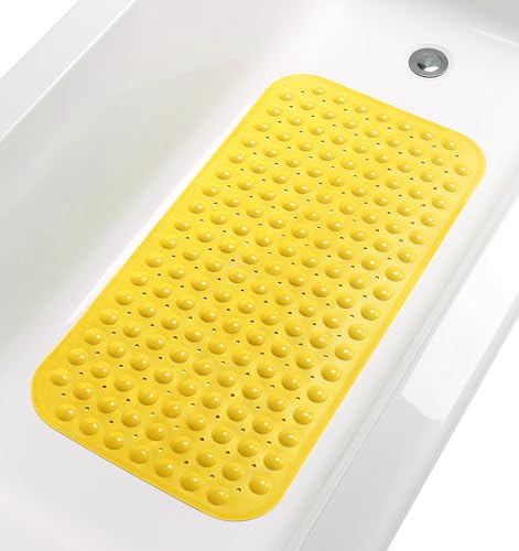 Large Non-Slip Bathtub & Shower Mat 31”x16” (Smooth/Non-Textured Tubs Only) Safe, Clean, Machine-Washable, Superior Grip&Drainage, Vinyl, Opaque Yellow - color: Opaque Yellow, size: Large (31"x16")