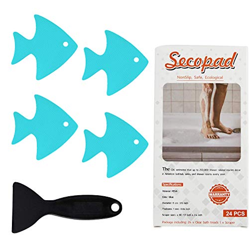 Secopad Bathtub Stickers Non-Slip, 24 PCS Safety Shower Treads Adhesive Appliques with Premium Scraper (Blue) - color: Blue