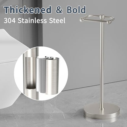 RARXTR Toilet Paper Holder Stand, Post Pivoting Design Free Standing Toilet Paper Holder, SUS304 Stainless Steel Toilet Paper Roll Holder, Heavy Stable Base (Brushed Nickel) - color: Brushed Nickel, size: Free Standing