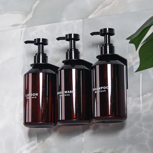 3-Chamber Shampoo & Conditioner Dispenser - Wall-Mounted Soap Dispenser Plastic Bottles with 4CC Pumps, No Drill Installation, Refillable for Bathroom, RV, Commercial Use Brown - color: Brown