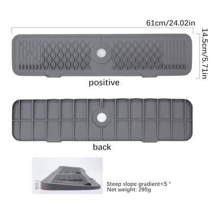 Faucet Mat for Kitchen Sink Silicone Sink Splash Guard 5° Slope Faucet Draining Mat Dish Soap Sponge Holder Around Faucet Bathroom Gadgets Sink Accessories Drying Mats Organizer (Gray, 24 Inch) - color: Gray