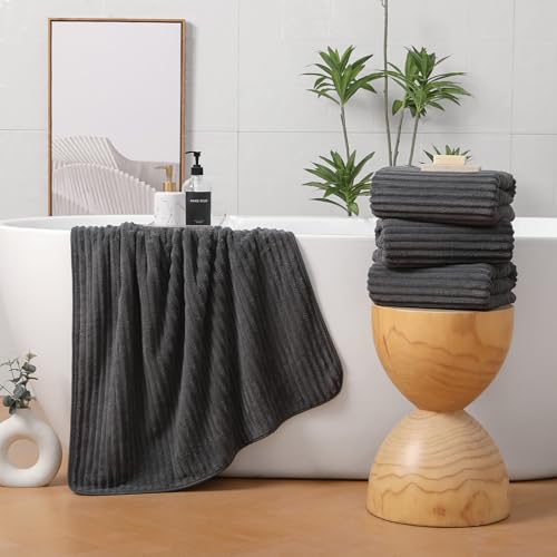 4 Piece Bath Towels, 30"x60" Microfiber Towels Set, Charcoal Gray | Large Bathroom Towels, Soft Touch, Highly Absorbent, Quick Dry, Lint Free, Long-Lasting, Family Use, Guest Bath & Daily Use - color: Charcoal Gray, size: 30x60 Bath Towels of 4