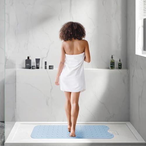 Extra Long Rubber Bathtub Mat, Non-Slip Shower Tub Mat, 39x16 Inch, Bath Tub Floor Mat with Suction Cups and Drainage Holes, Light Blue - color: Light Blue