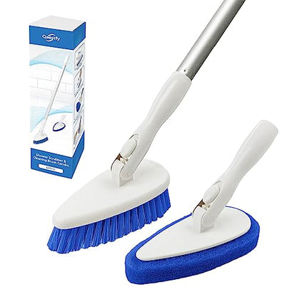 Qaestfy Shower Scrubber Cleaning Brush Combo Bath Tub Tile Cleaner Scrubber Brush with 51'' Adjustable Long Handle Scrub Brush for Bathroom Shower Bathtub Wall Mop Cleaning Scrubbing - color: Blue
