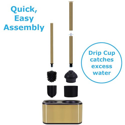 Blue Donuts Toilet Brush and Plunger Set with Holder, Sleek Minimalist Modern Gold Bathroom Accessories Toilet Plunger and Toilet Bowl Brush Combo - color: Gold