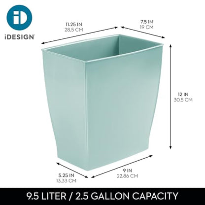 iDesign Small Plastic Bathroom Trash Can, Slim Rectangle Soft Aqua Blue | For Bedroom, Office, Dorm - color: Soft Aqua Blue, style: Pack of 1