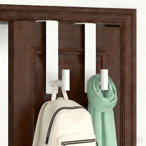 Stainless Steel Over The Door Hooks Heavy Duty, Bathroom Towel Holder Door Mount Coat Rack Towel Rack for Bedroom, Doors Hangers Towel Hooks for Bathroom Dorm Essentials (White, 2 Pack) - color: White, size: "T" Shape- 2 Pack