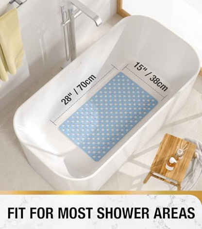 HITSLAM Bathtub Mat Non Slip, Soft TPE Bath Mat for Tub, Efficient Drainage Bathroom Shower Mat with Suction Cups, Bath Tub Mat, Easy to Clean, 28 x 15 Inch, Blue - color: Blue, size: 28" x 15" (Rectangular)