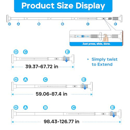 Tension Curtain Rod，40-126.5IN(3.33-10.54Ft) 2PCS One-Click Fast Extension Rod Easy to Install White Long Outdoor Curtain Rods No Drilling Never Rust - color: White, size: 40-126.5 inch 2pcs