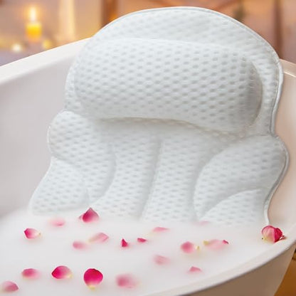 Bath Pillows for Tub, Bathtub Pillow for Head & Neck, Spine-Line Groove | Extended Wings | Spine-Line Groove | Extra Thick Headrest | Quick-Dry 4D Air Mesh | 6 Non-Slip Suction Cups | Laundry Bag