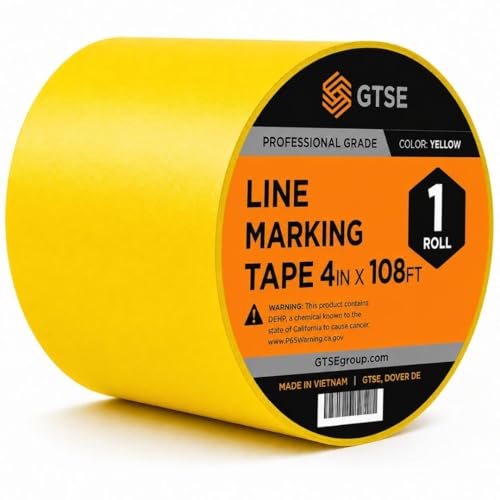 GTSE 4 inch x 108 ft Yellow PVC Vinyl Floor Tape, Safety Marking Tape, 6 mil Thick, Suitable for Dance Floors, Gyms, Warehouses, Sports Facilities - color: Yellow, size: 4" x 108 ft