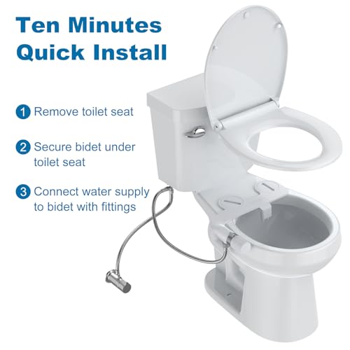 Toilet Bidet Attachment Non-Electric Dual Nozzle – Self-Cleaning Frontal & Rear Wash, Adjustable Water Pressure, Fresh Cold Water Sprayer, Ultra-Slim Easy to Install, Toilet Seat Attachment, Chrome - color: Chrome, style: EB5600